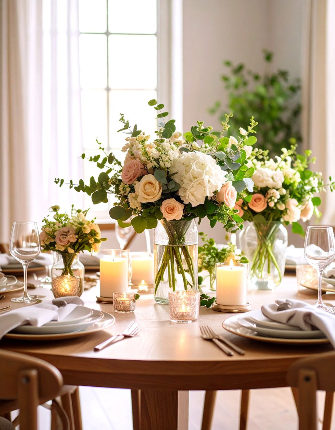 Classic Floral Arrangement with Seasonal Blooms - 24 Round Table Decor Ideas