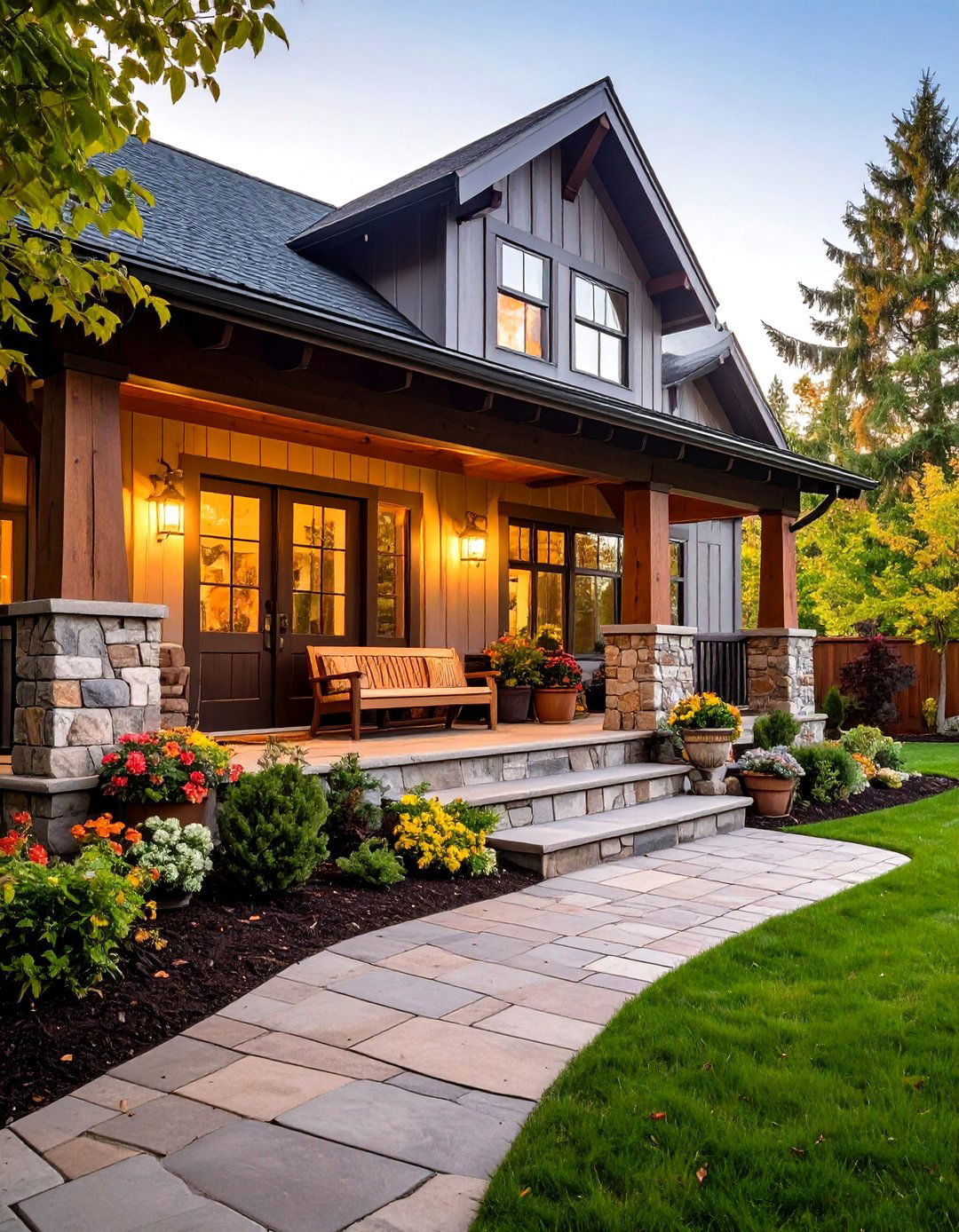 Classic Front Entry Porch - 24 Barndominium Front Porch Ideas