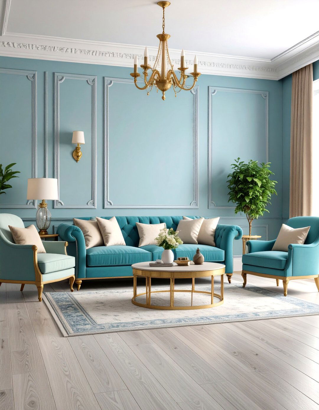 Classic Grey Hardwood Floor with Periwinkle Blue Walls - 24 grey floor living room with blue walls ideas