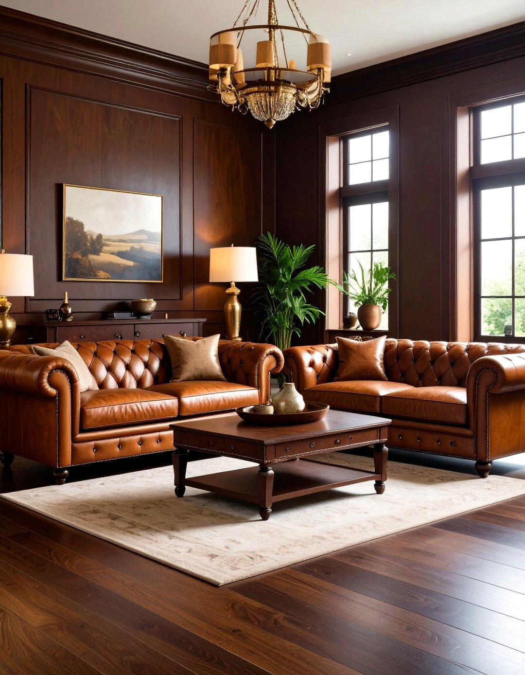 Classic Leather Furniture Combinations - 24 Dark Brown Floor Living Room Ideas