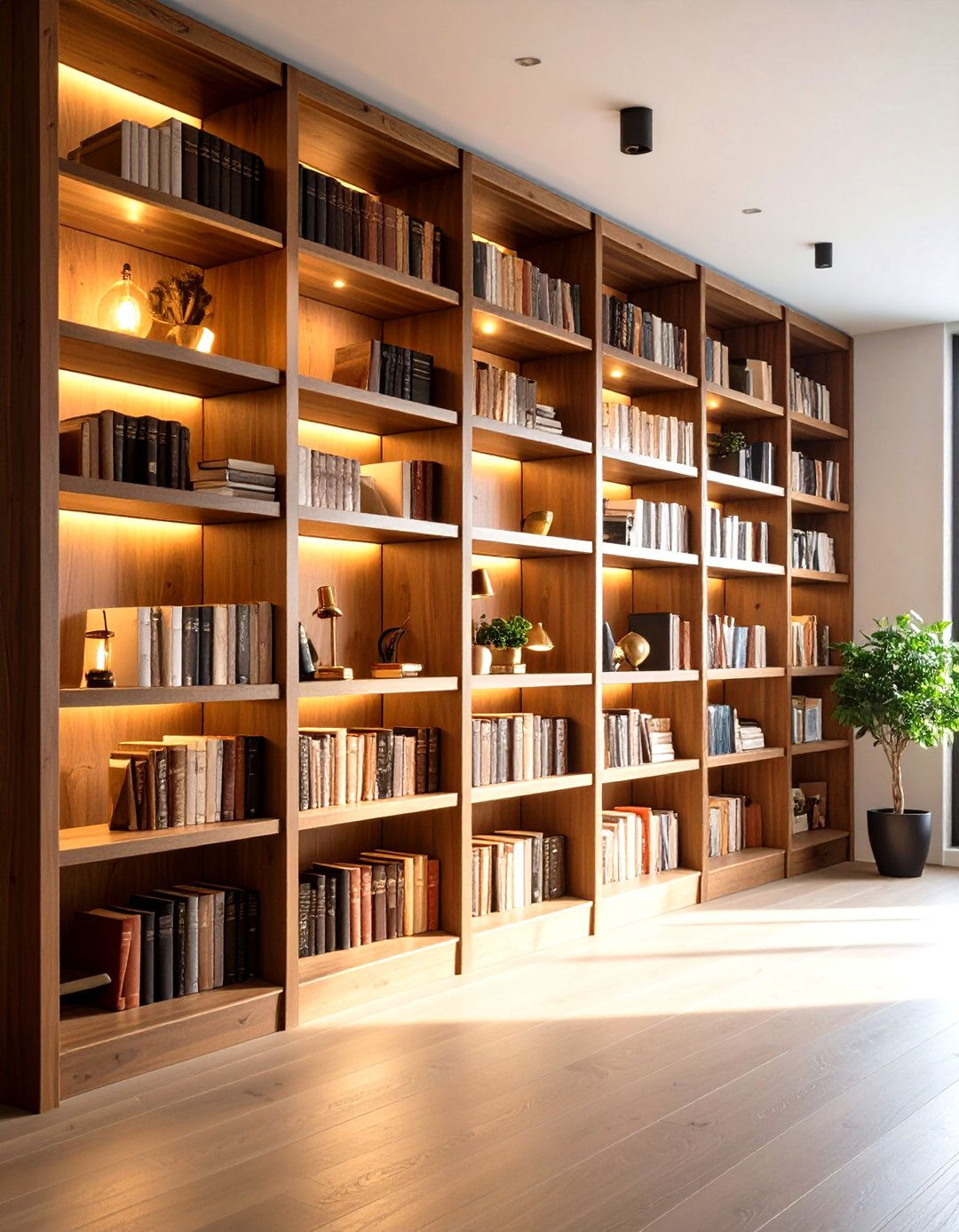Classic Library Bookshelf with Warm Lighting - 24 Home Office Background Ideas