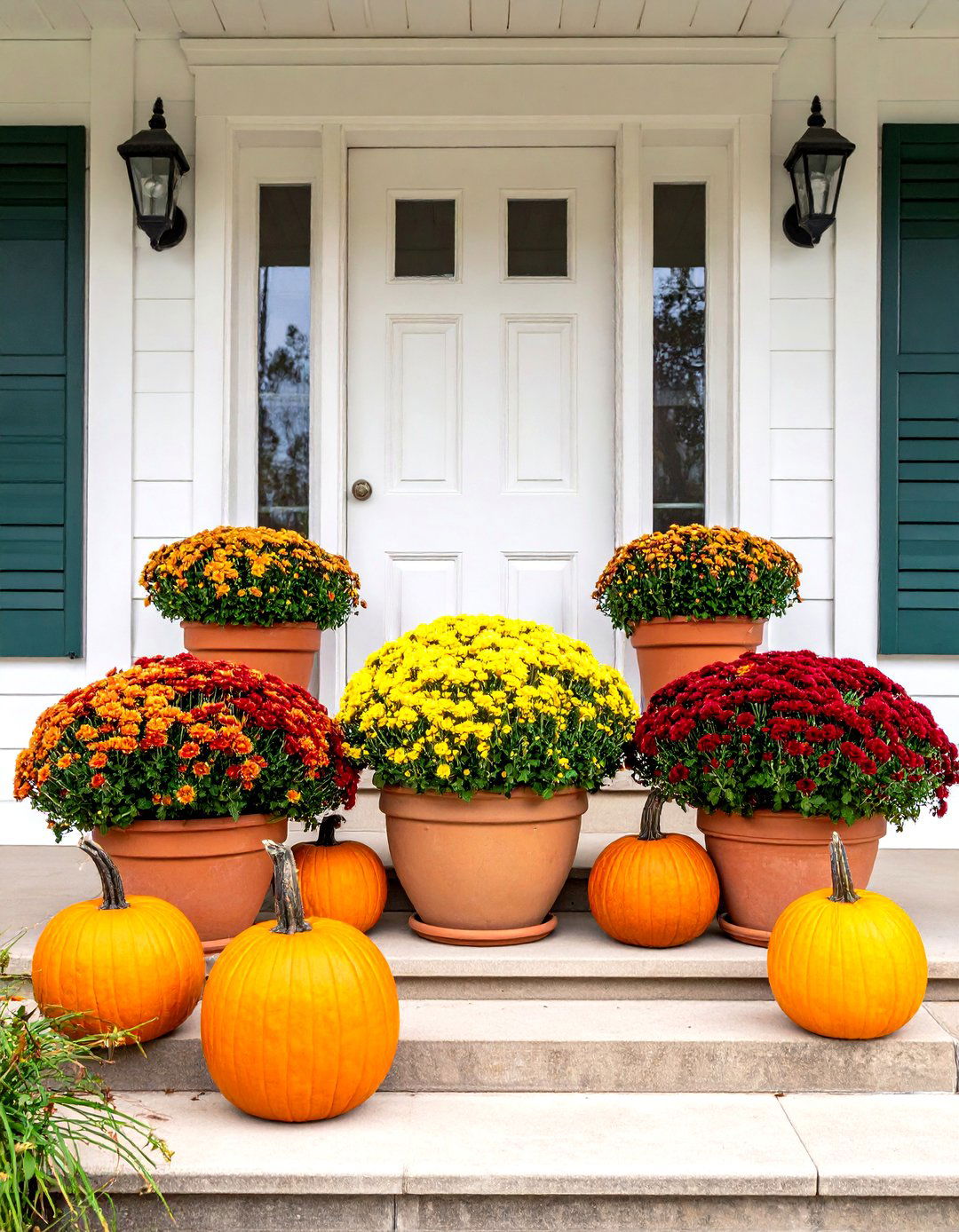 Classic Mum and Pumpkin Display - 24 Fall Planter Ideas