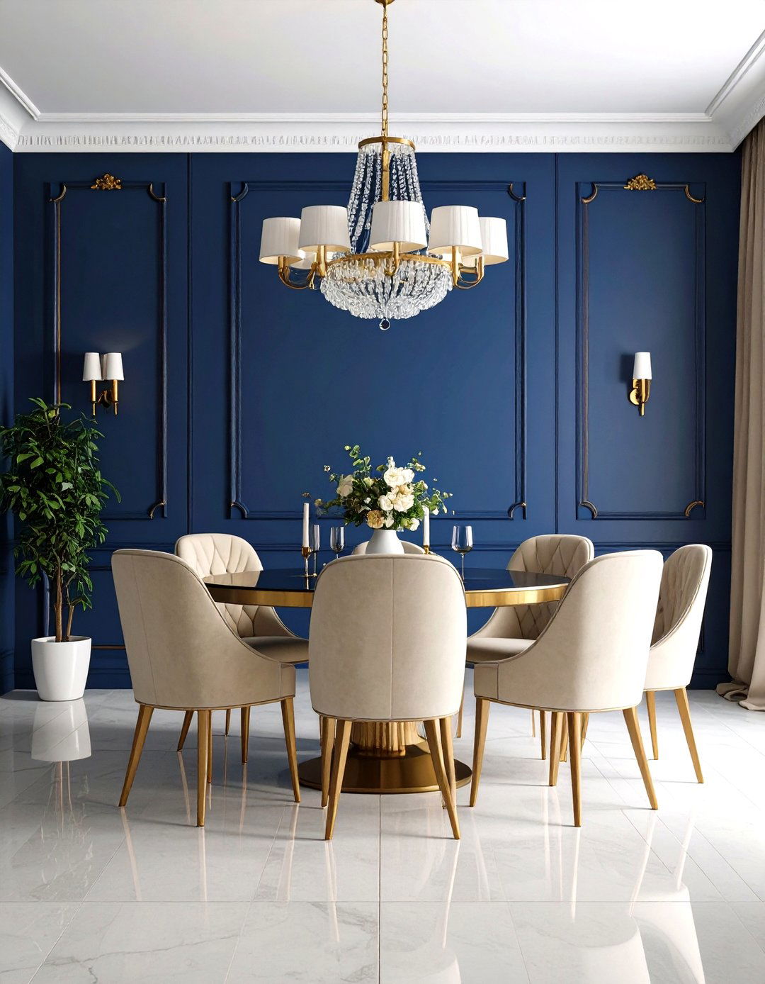 Classic Navy Blue Accent Wall Design - 24 Navy Blue Dining Room Ideas