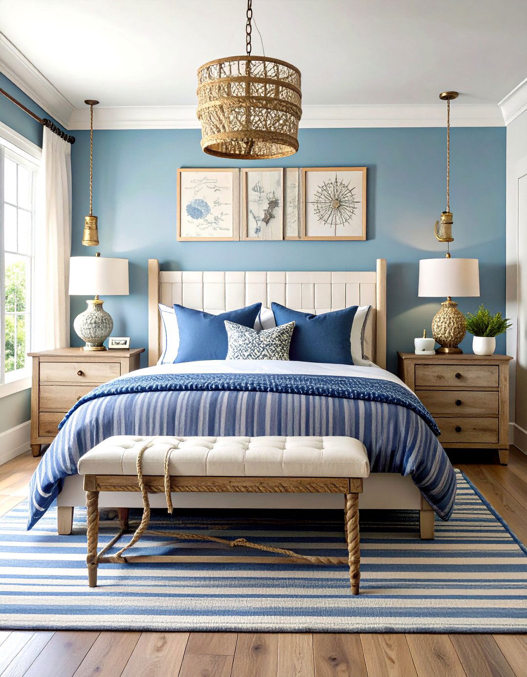Classic Navy and White Stripe Bedroom Sanctuary - 24 Nautical Decor Ideas