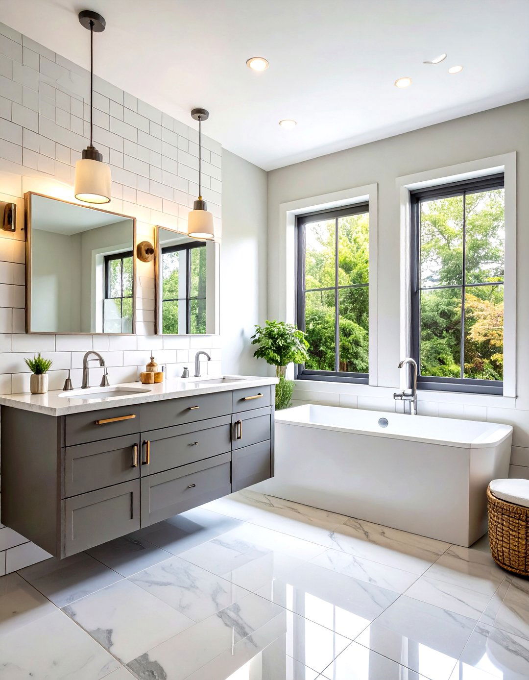 Classic Subway Tile with Floating Vanity - 24 Grey and White Bathroom Ideas