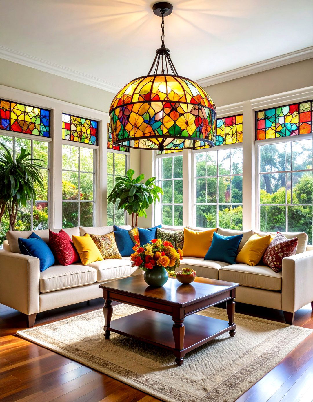 Classic Tiffany Style Stained Glass - 24 Living Room Ceiling Lighting Ideas