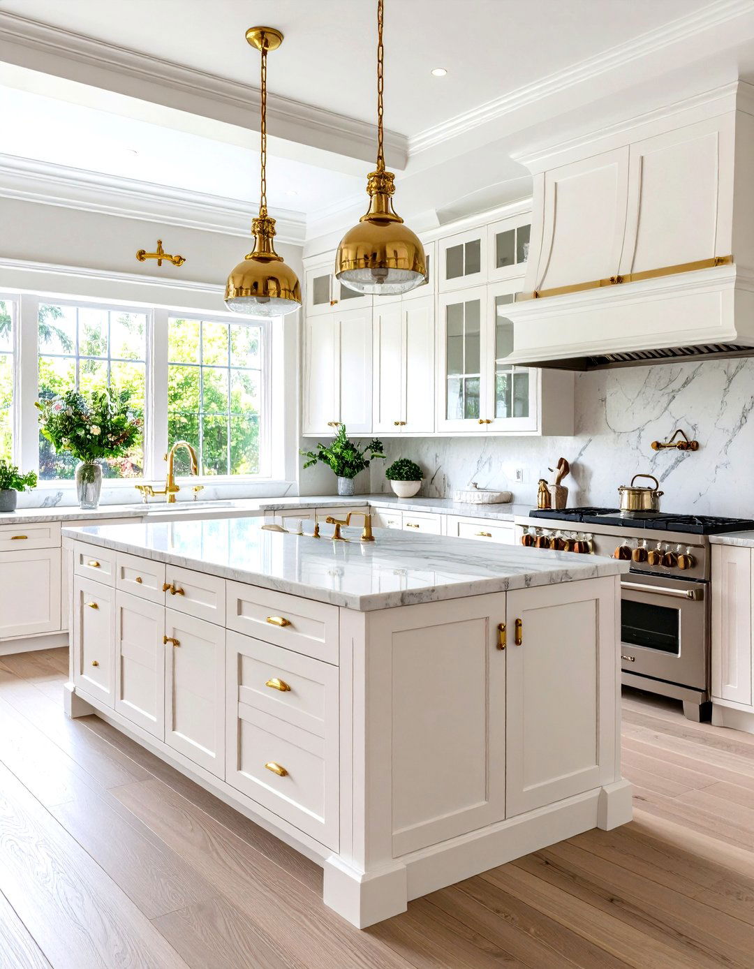 Classic White Cabinets with Traditional Yellow Gold Hardware - 24 White Kitchen Cabinets With Gold Hardwar