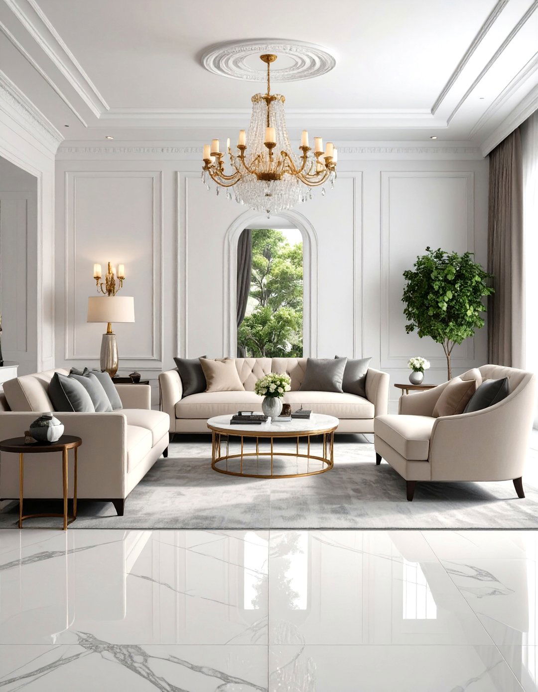 Classic White Carrara Marble Living Room - 24 Marble Floor Living Room Ideas