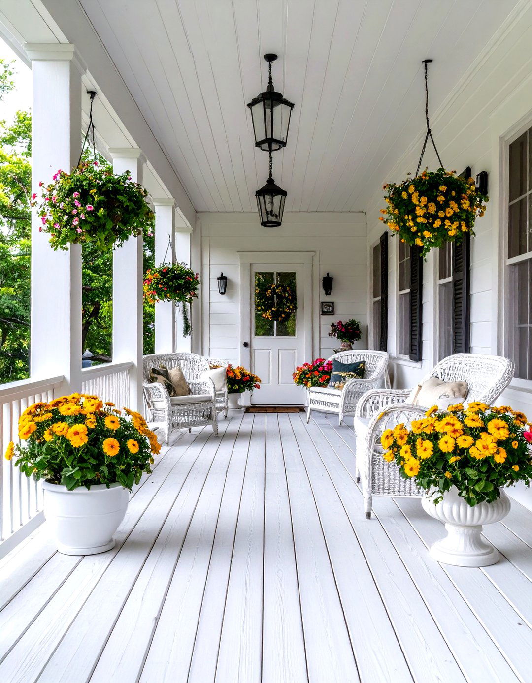 Classic White Farmhouse Porch - 24 Farmhouse Porch Ideas
