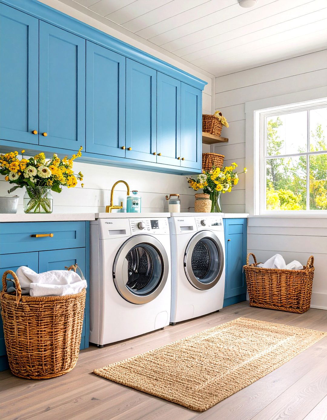Classic White Horizontal Shiplap with Farmhouse Sink - 24 Shiplap Laundry Room Ideas
