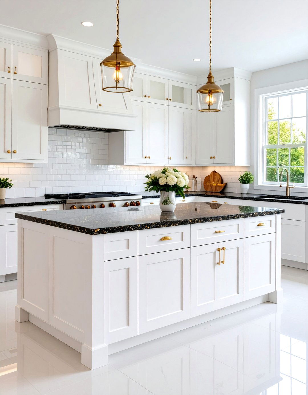 Classic White Shaker Cabinets with Black Galaxy Granite