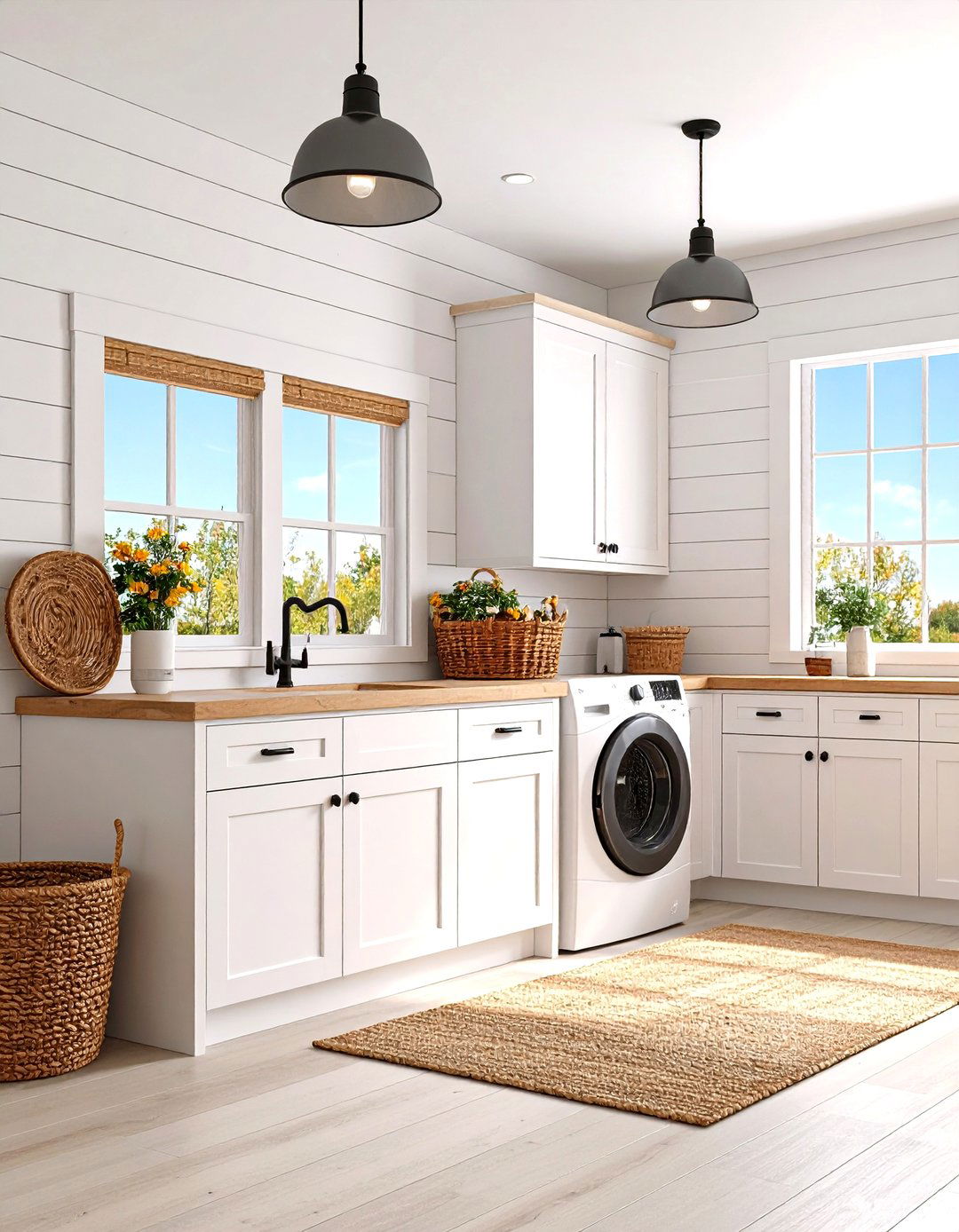 Classic White Shiplap Laundry Room - 24 Farmhouse Laundry Room Ideas