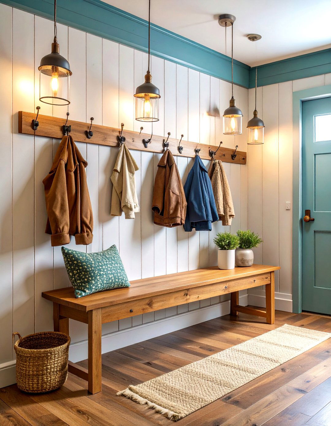 Classic White Shiplap with Vintage Hooks - 24 Farmhouse Mudroom Ideas