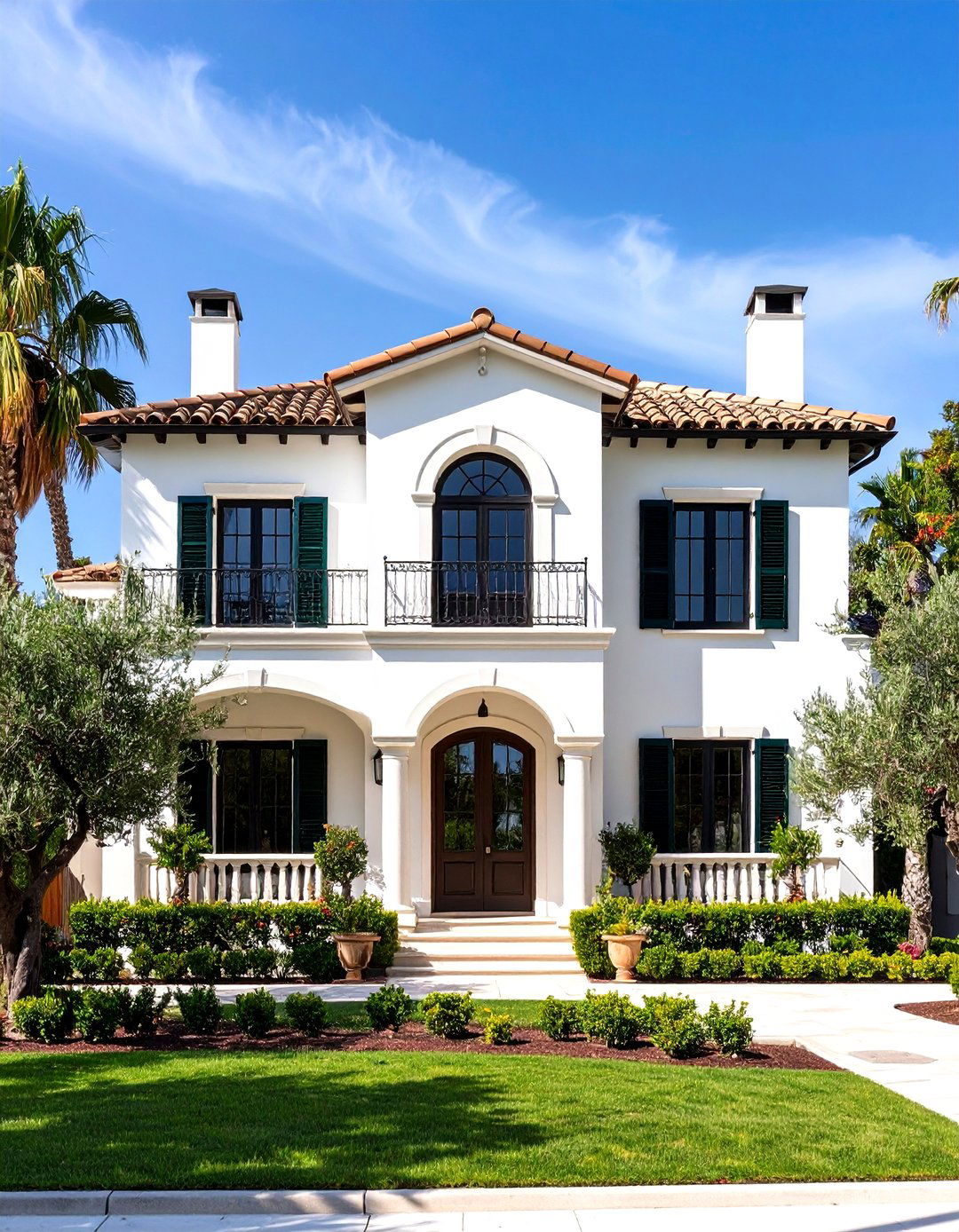 Classic White Stucco with Terracotta Roof Design - 24 Mediterranean House Exterior Ideas