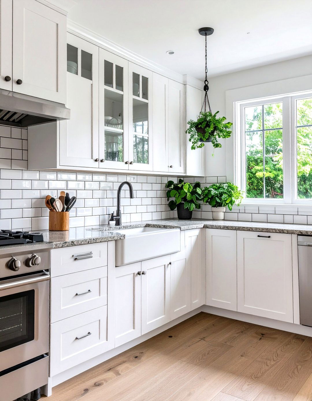 Classic White Subway Tile Backsplash with Dark Grout - 24 Backsplash Ideas for White Cabinets and Granite Countertops