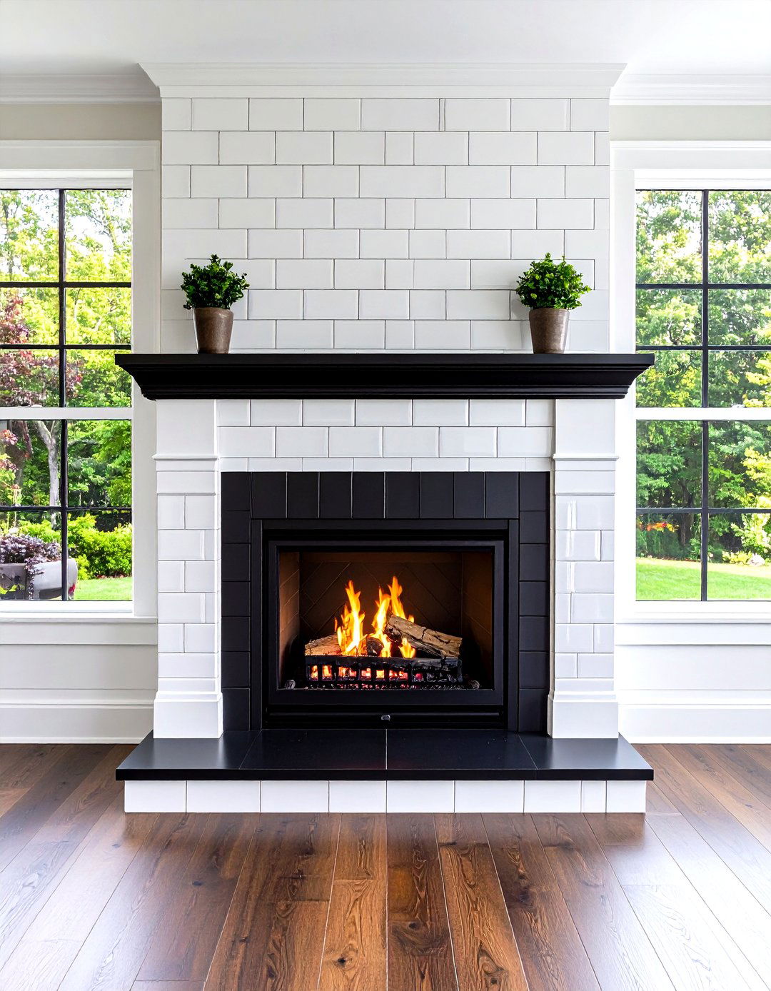 Classic White Subway with Dark Grout Contrast - 24 Fireplace Backsplash Ideas