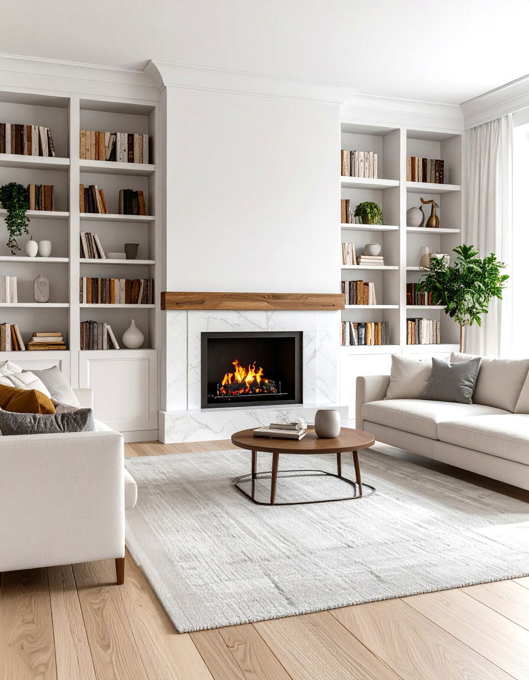 Classic White Symmetrical Built Ins - 24 Fireplace With Bookshelves