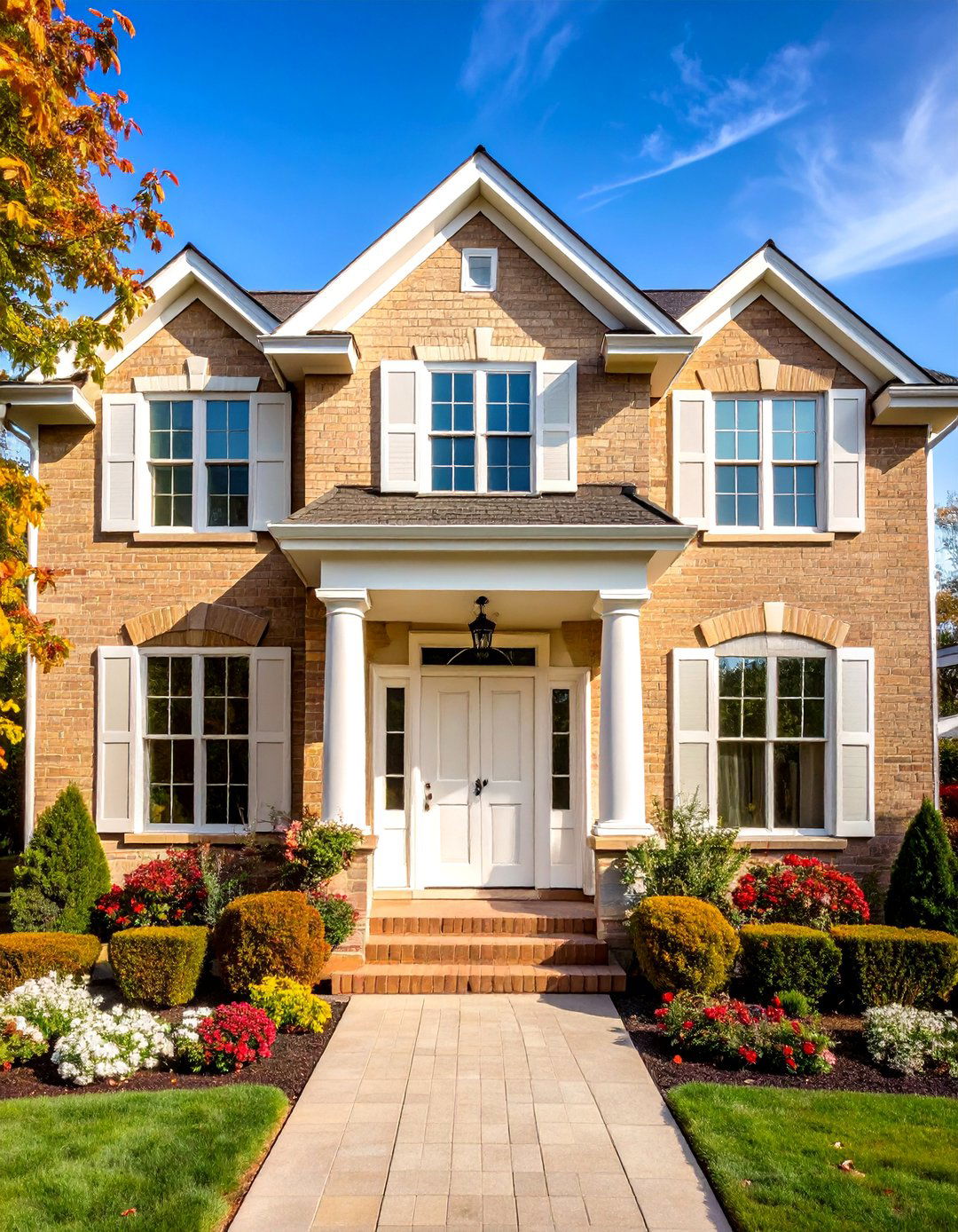 Classic White Trim Blonde Brick Combination - 24 Blonde Brick House Color Schemes