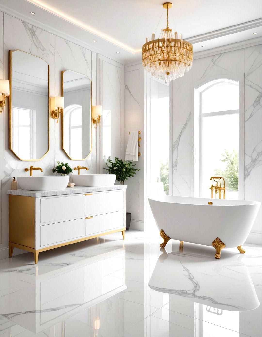 Classic White and Gold Marble Bathroom - 24 Gold Bathroom Ideas