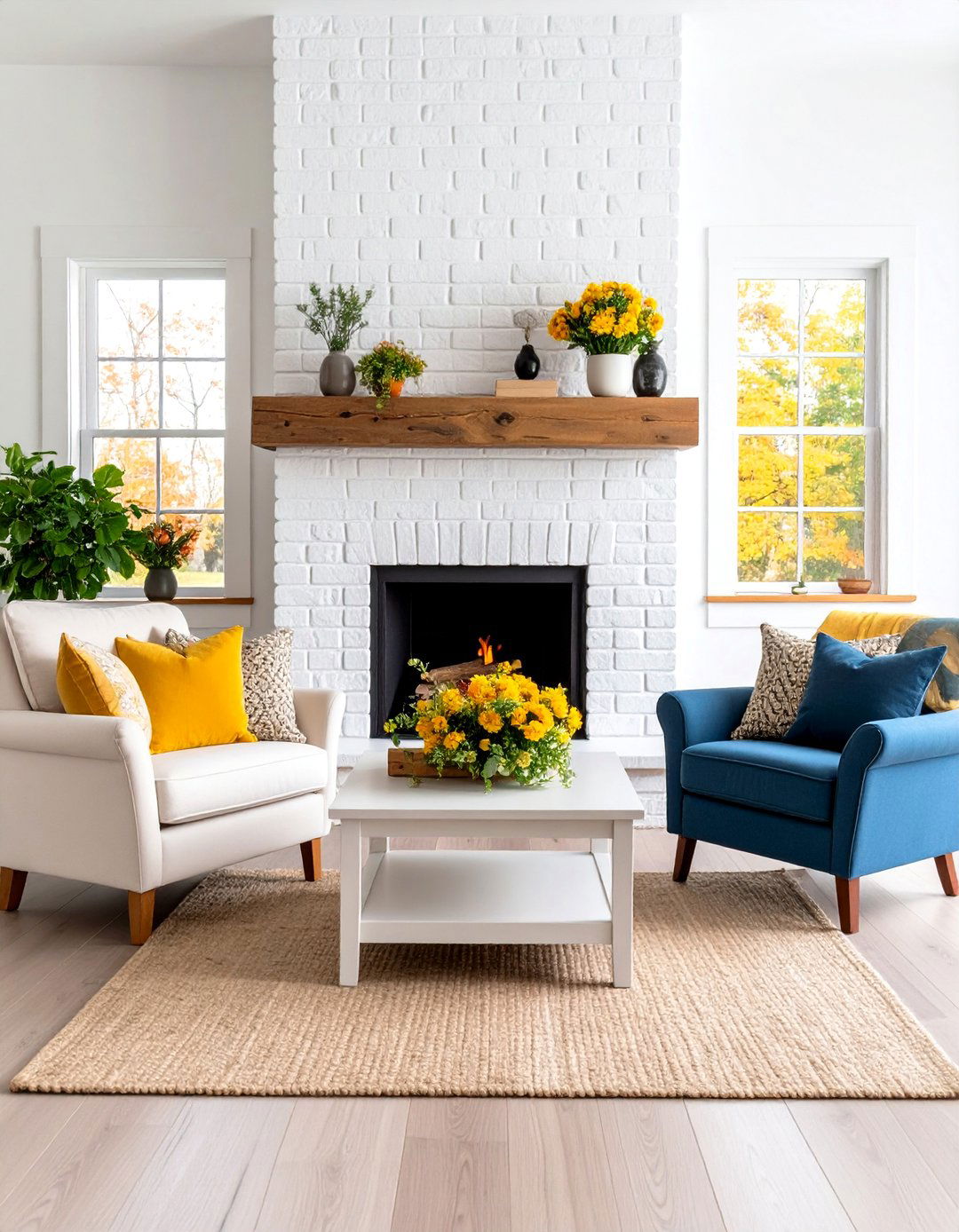 Classic Whitewashed Brick Fireplace Design - 24 Brick Fireplace Ideas