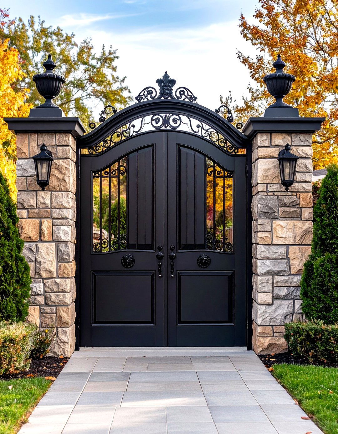 Classic Wrought Iron Arched Gate - 24 Front Gate Ideas