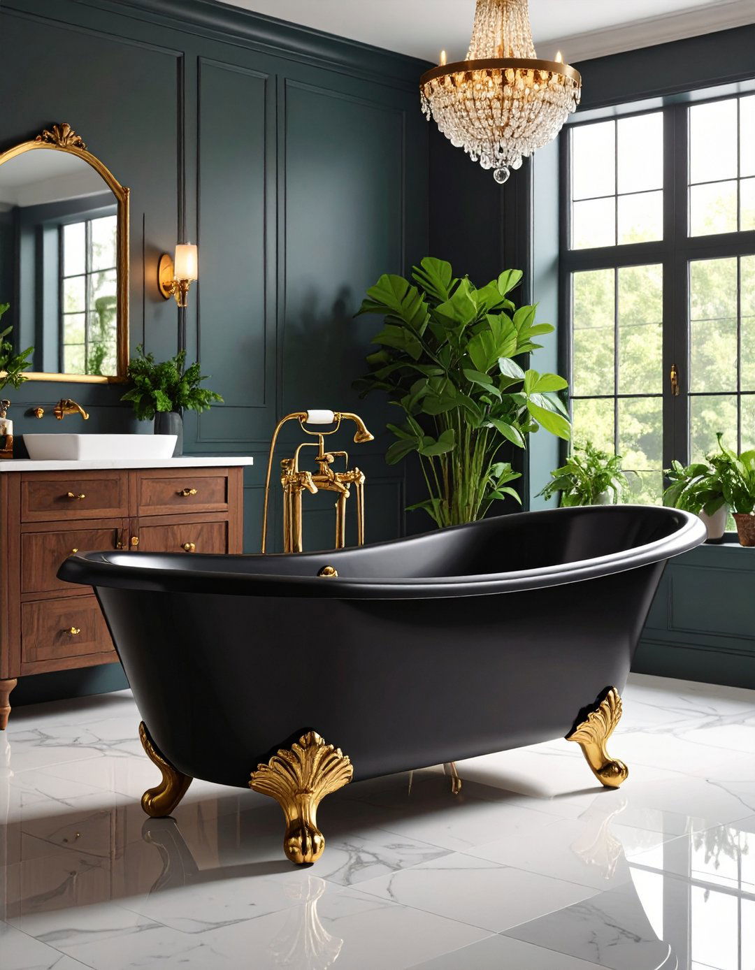 Clawfoot Bathtub Centerpiece Drama - 24 Black and Gold Bathroom Ideas