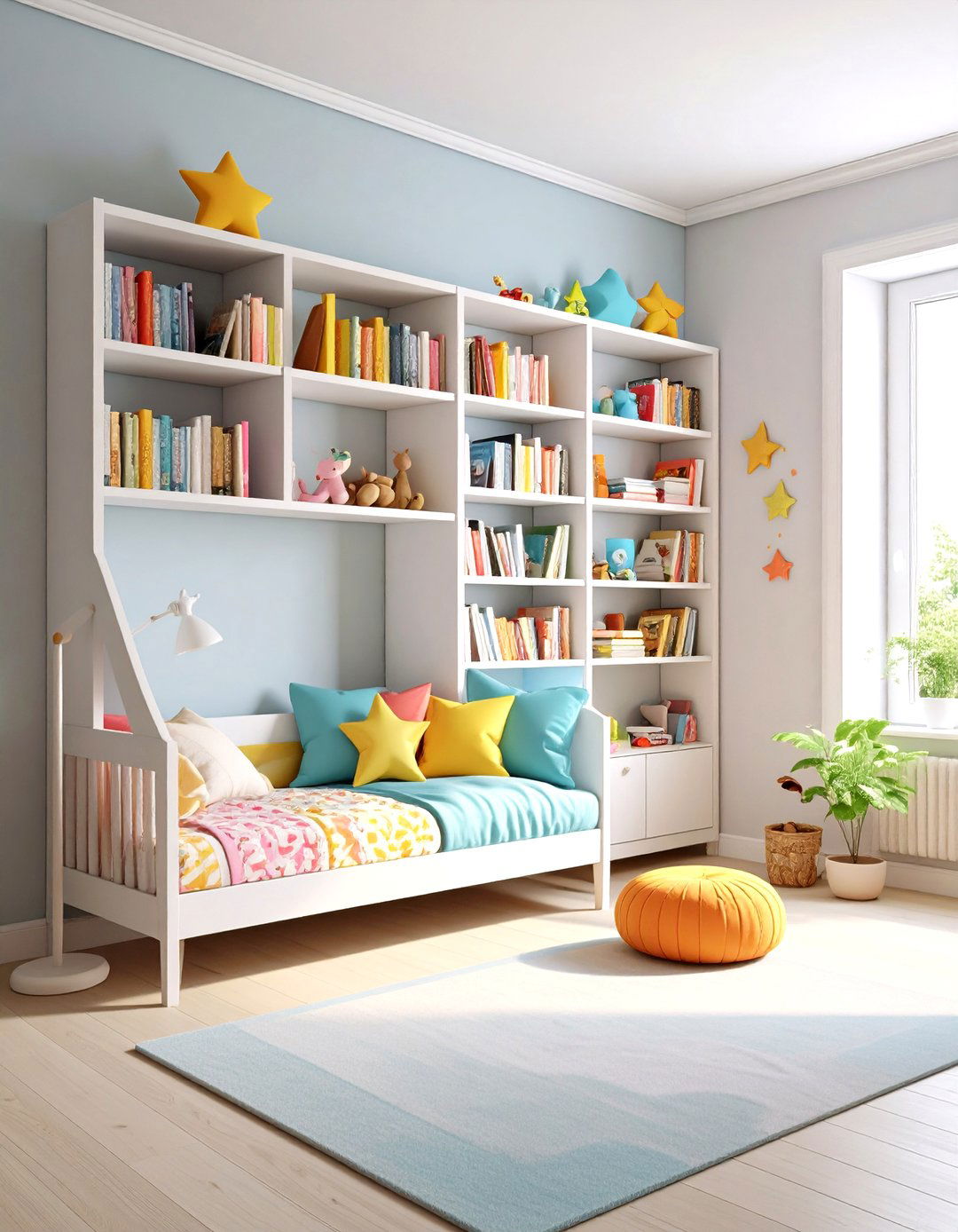 Clean Lined Bookshelf - 24 Minimalist Nursery Ideas
