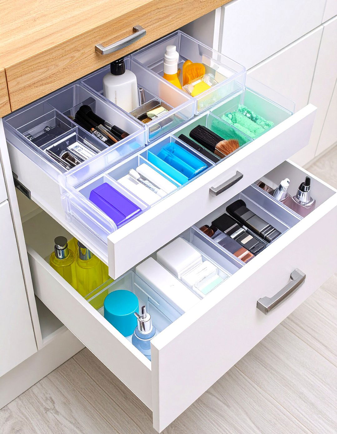 Clear Modular Compartment System with Adjustable Dividers - 24 Bathroom Drawer Organization Ideas