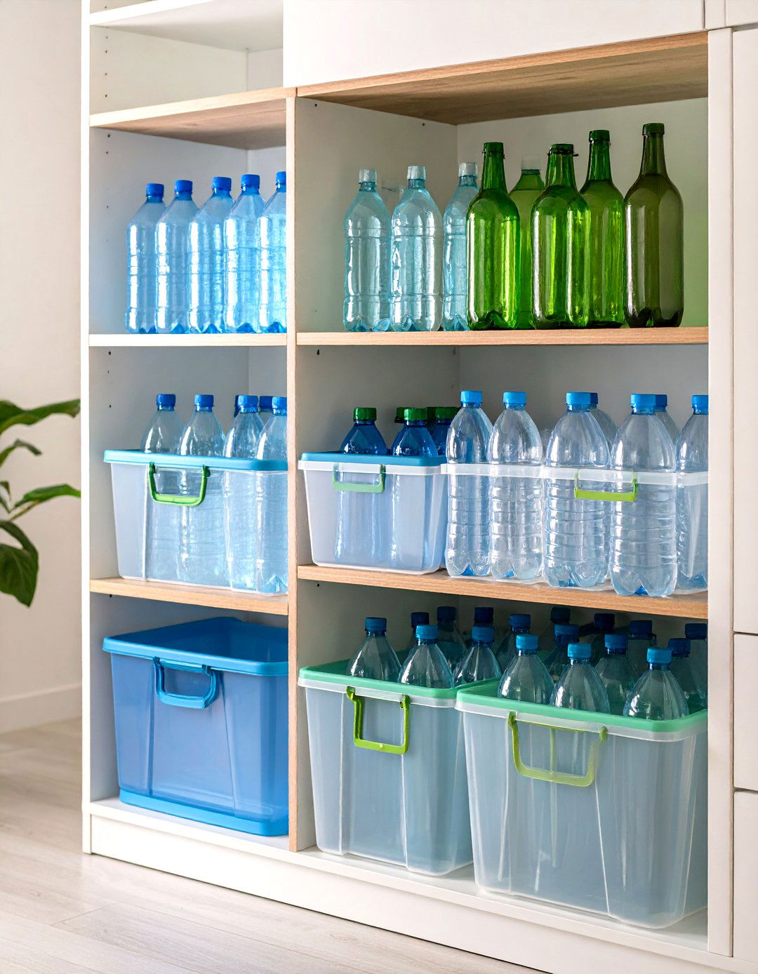 Clear Plastic Bin Organization - 24 Water Bottle Storage Ideas
