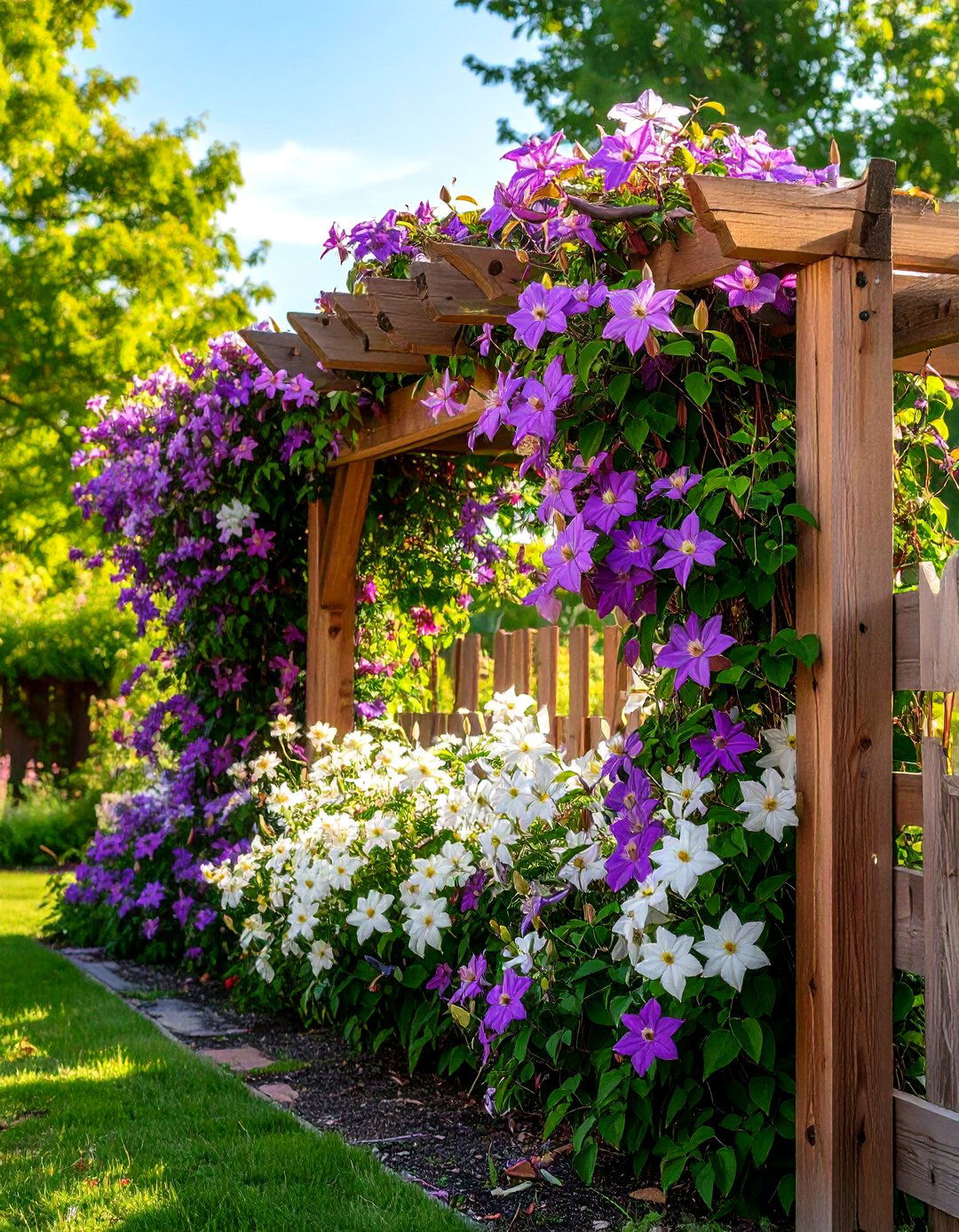Clematis Vine Display - 24 Simple Fence Line Landscaping Ideas