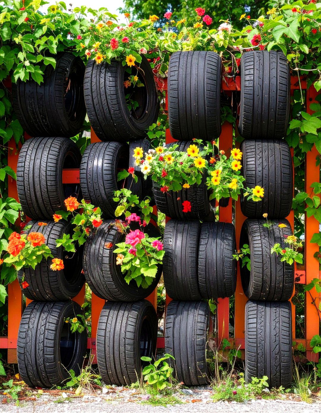 Climbing Plant Supports - 24 Recycled Tyre Garden Art Ideas