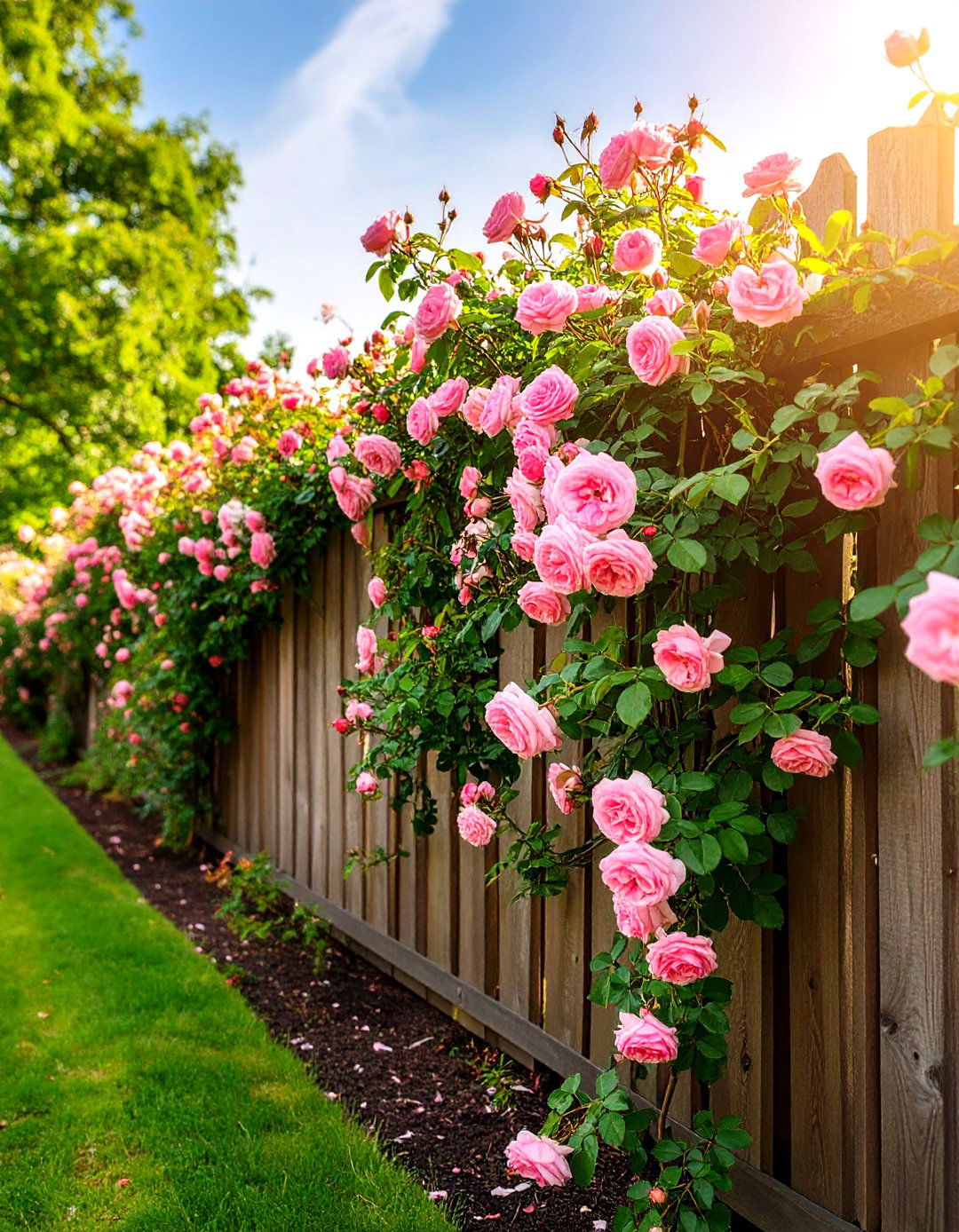 Climbing Rose Wall Coverage - 24 Simple Fence Line Landscaping Ideas
