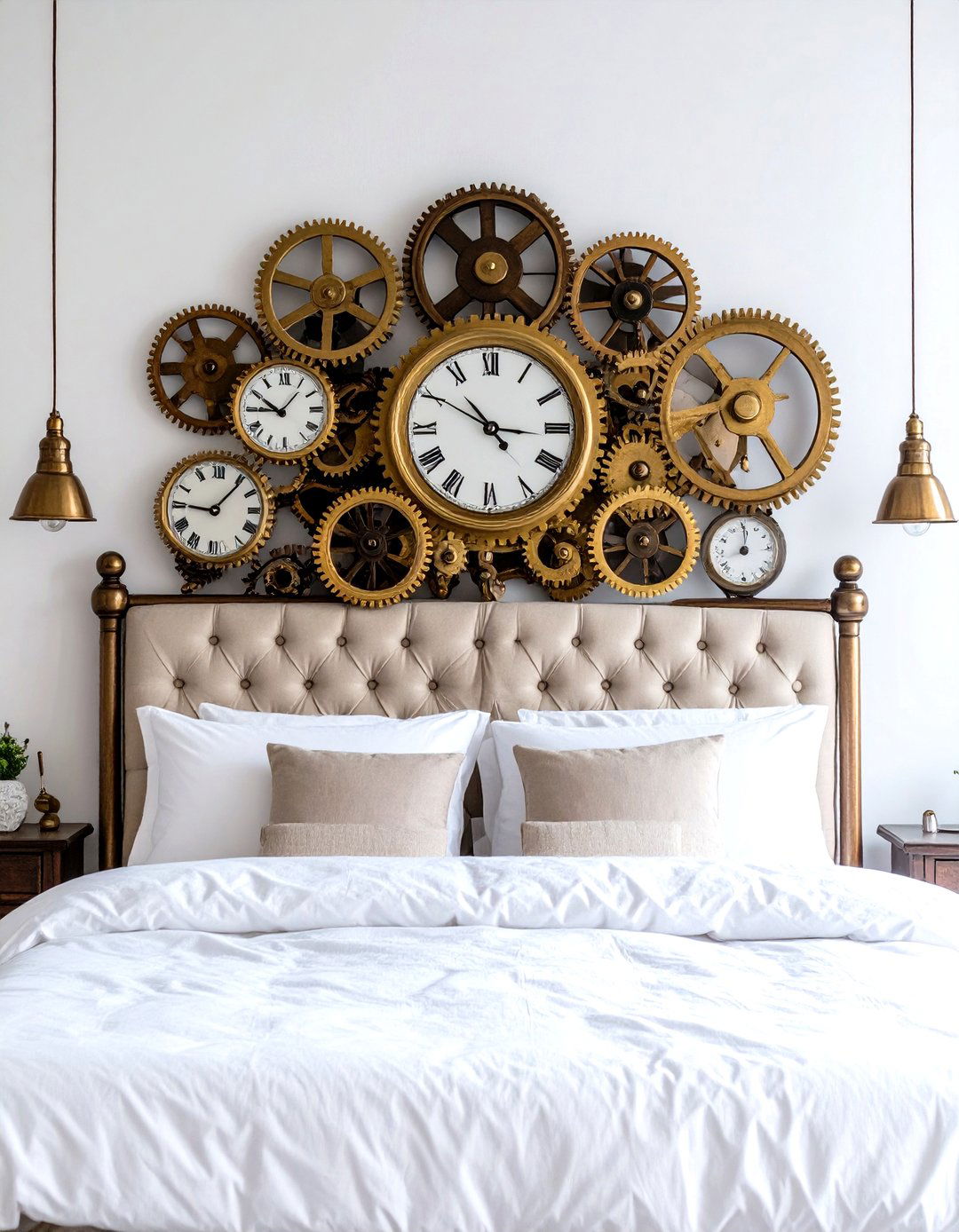 Clockwork Headboard Design - 24 Steampunk Bedroom Ideas