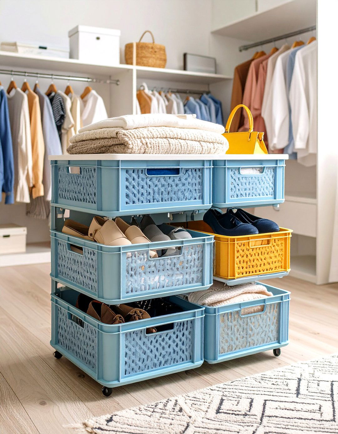Closet Floor Stackable Organizer - 24 Milk Crate Storage Ideas