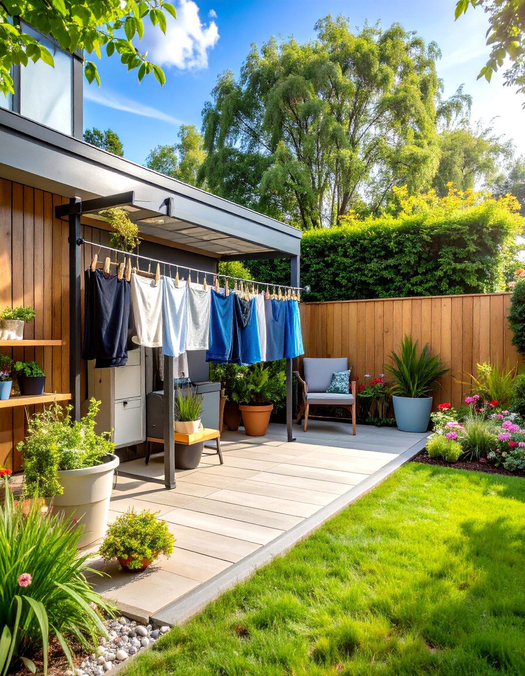 Clothesline with Integrated Storage - 24 Outdoor Clothesline Ideas