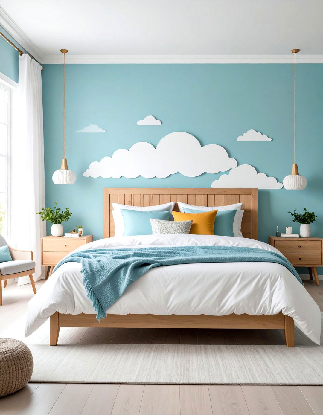 Cloud Stencil Painted Bedroom - 24 Cloud Themed Bedroom Ideas