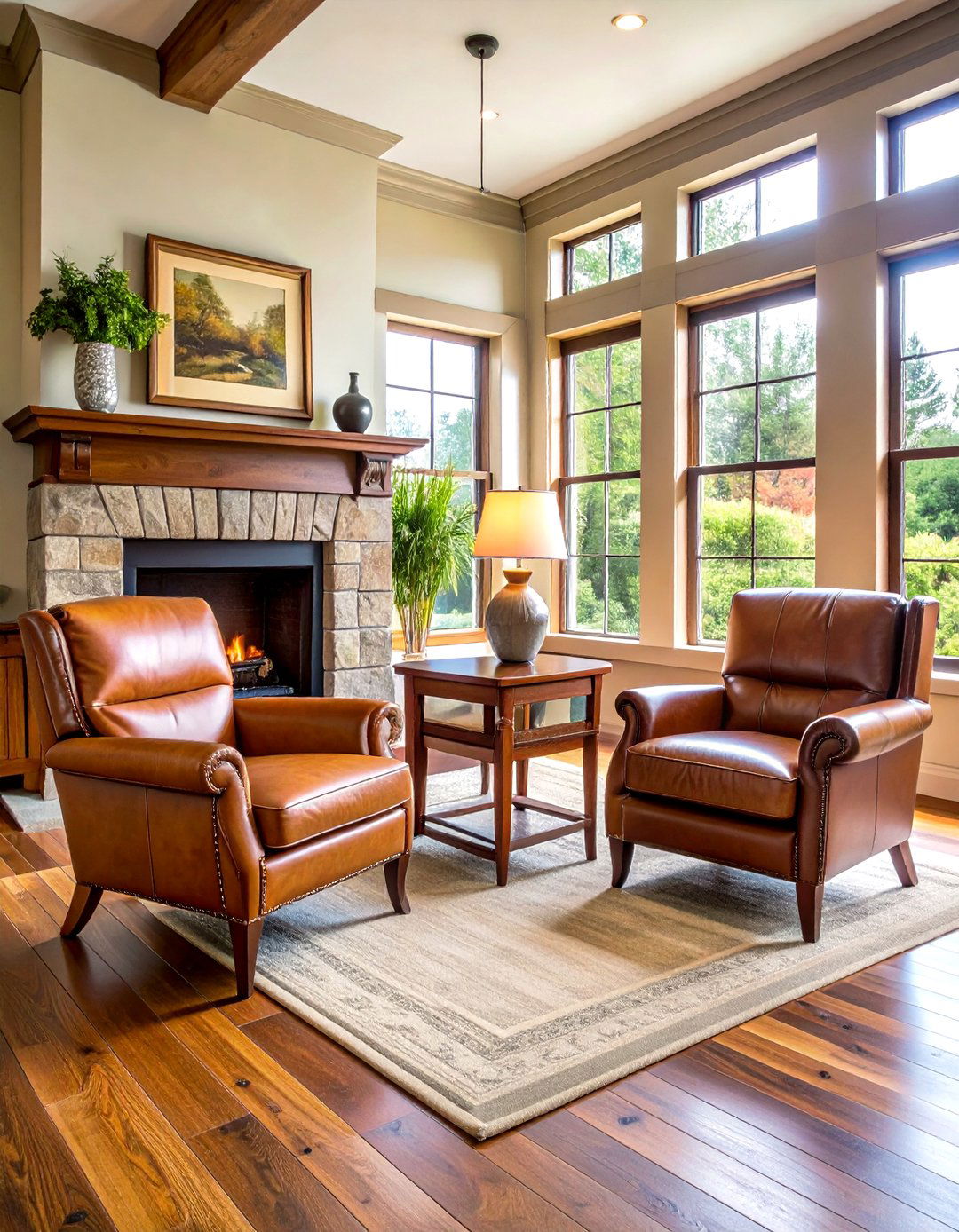 Club Chair and Side Table Setup - 24 Fireplace Seating Ideas
