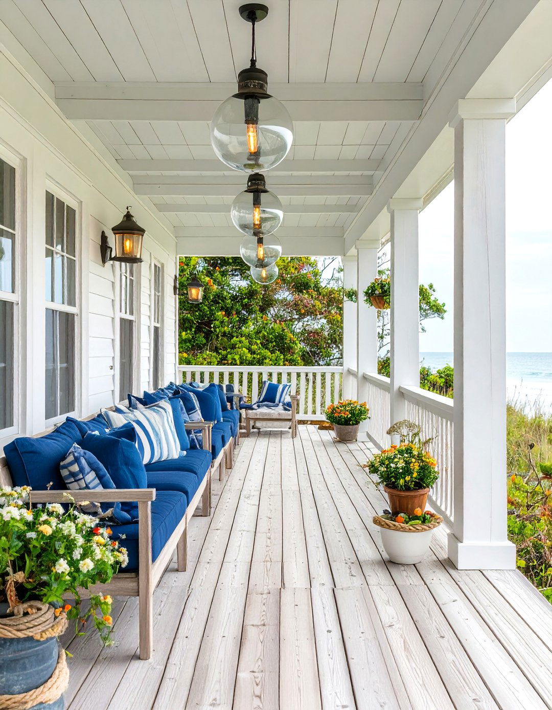 Coastal Beach House Covered Porch with Nautical Themes - 24 Covered Porch Ideas