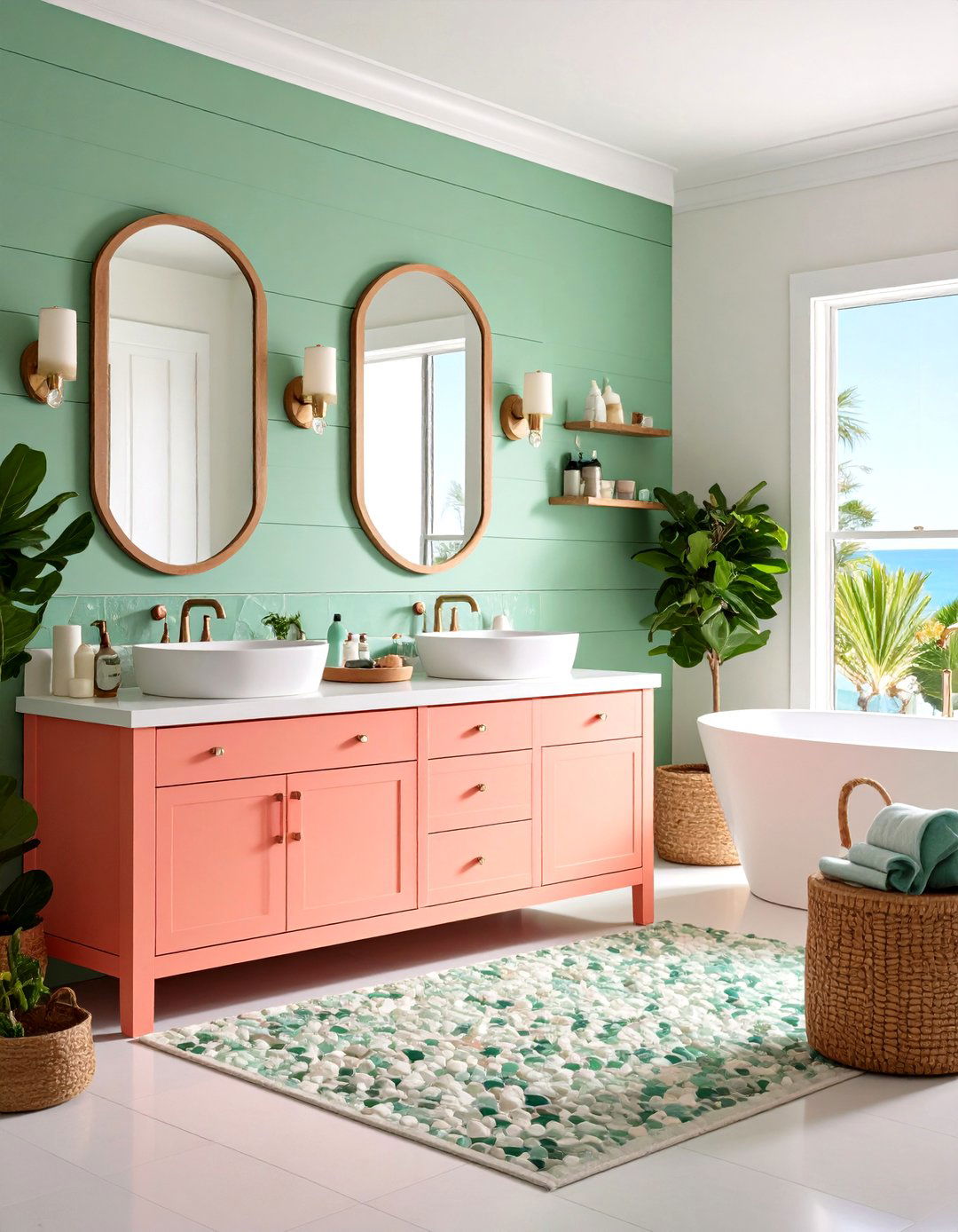 Coastal Beach House Pink and Green Breeze - 24 Pink and Green Bathroom Design Ideas