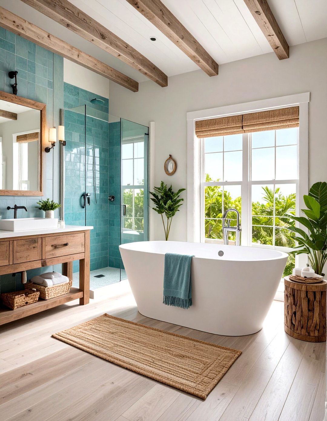 Coastal Beach House with Weathered Finishes - 24 Tub-shower Combo Ideas