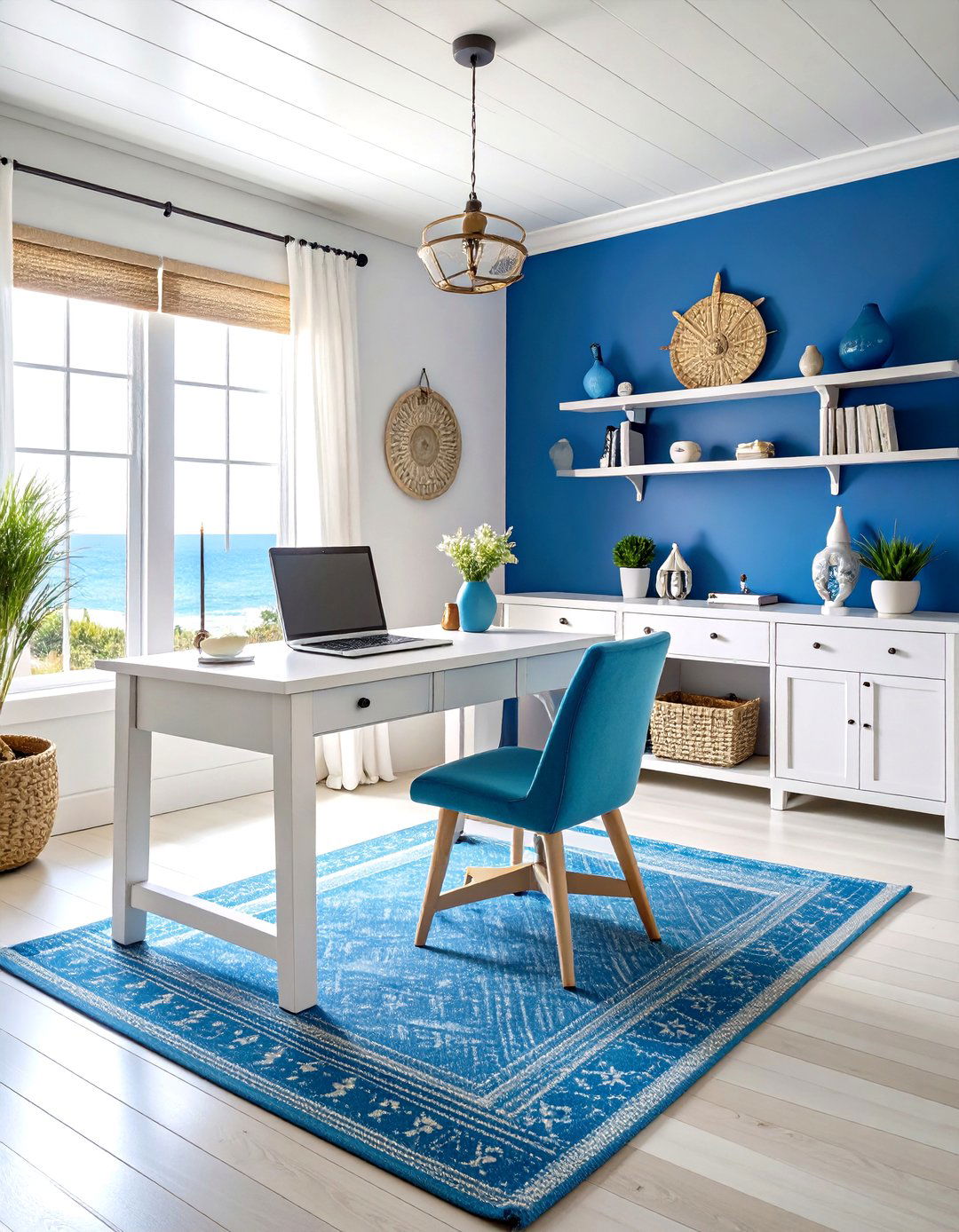 Coastal Beach Office with Light Blue and White Palette - 24 Small Office Ideas