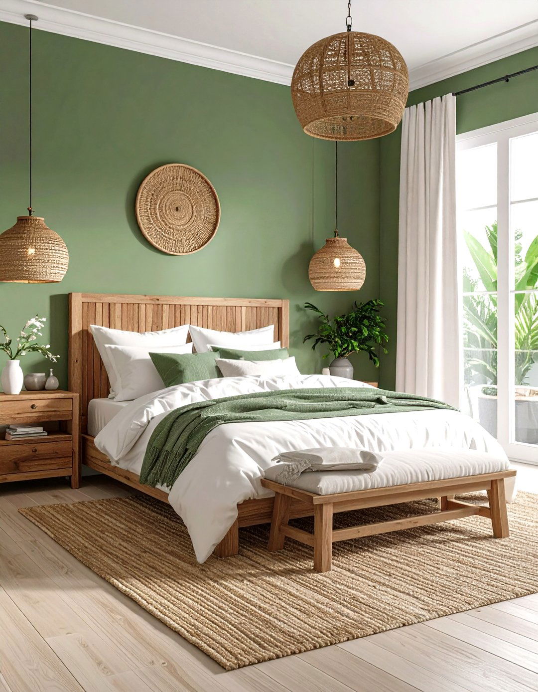 Coastal Bedroom with Sage Olive Green Walls - 24 Olive Green Room Ideas