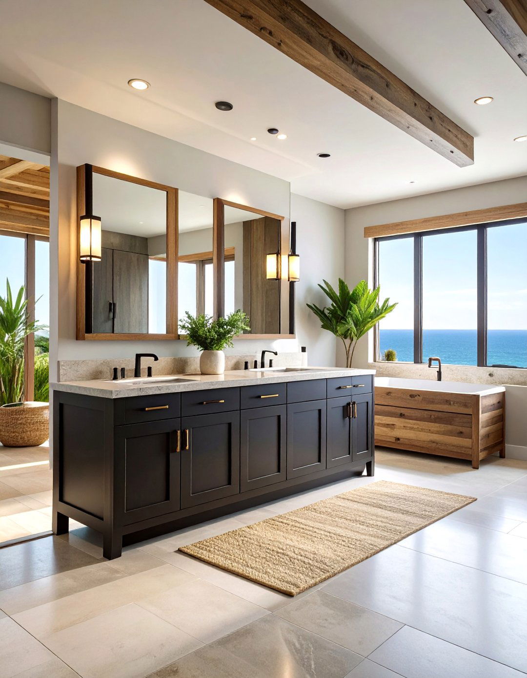 Coastal Black Cabinets with Natural Stone Countertops - 24 bathroom with black cabinets ideas