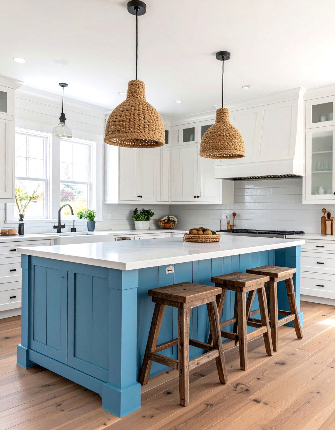 Coastal Blue Shiplap with Nautical Island Design - 24 Kitchen Shiplap Ideas With Kitchen Island Ideas