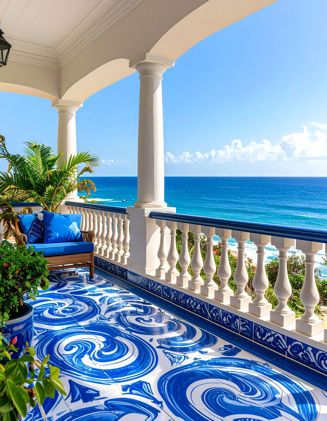 Coastal Blue Themed Balcony Tiles - 24 Balcony Tiles Ideas