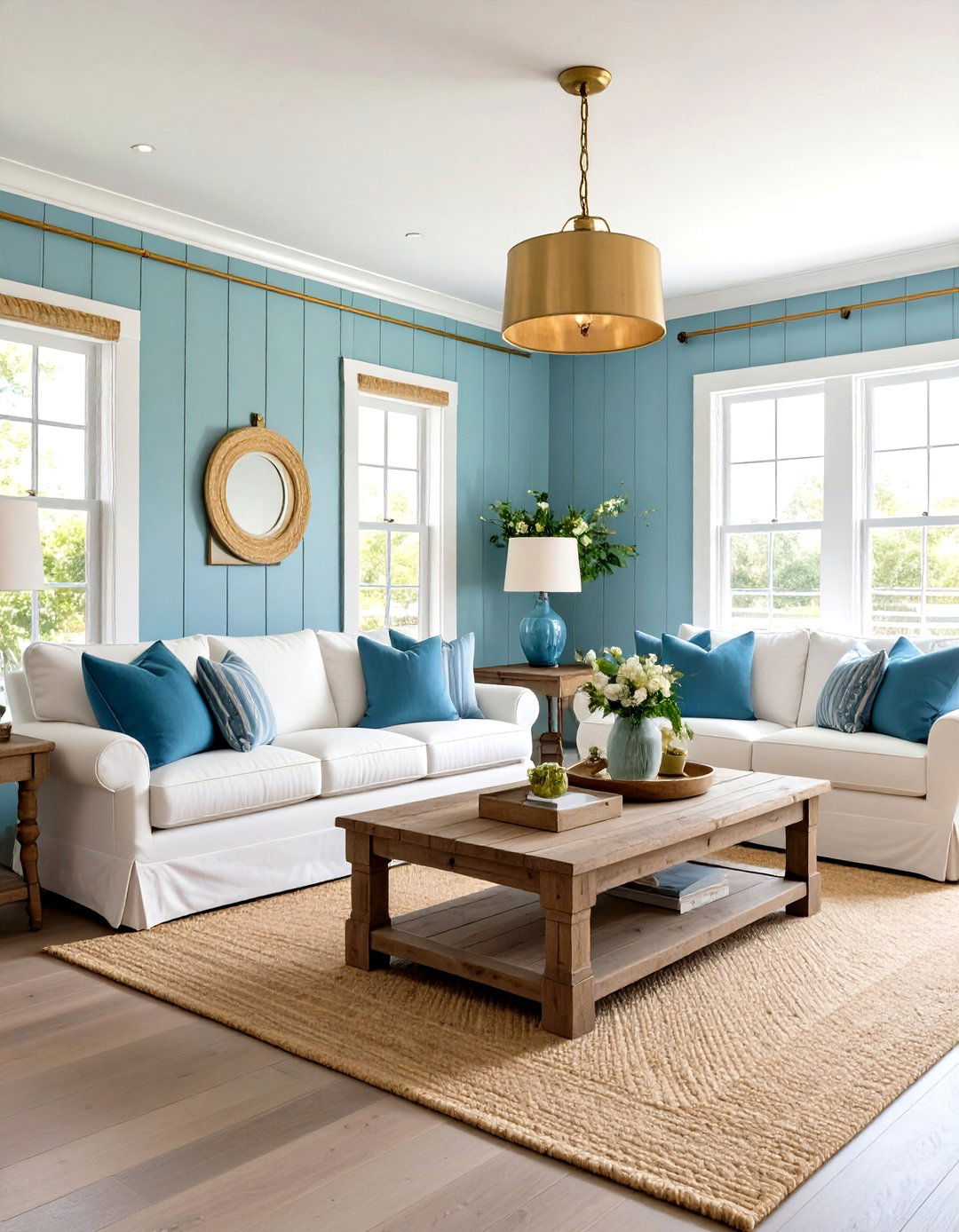 Coastal Blue and Gold Farmhouse Style - 24 Blue and Gold Living Room Ideas
