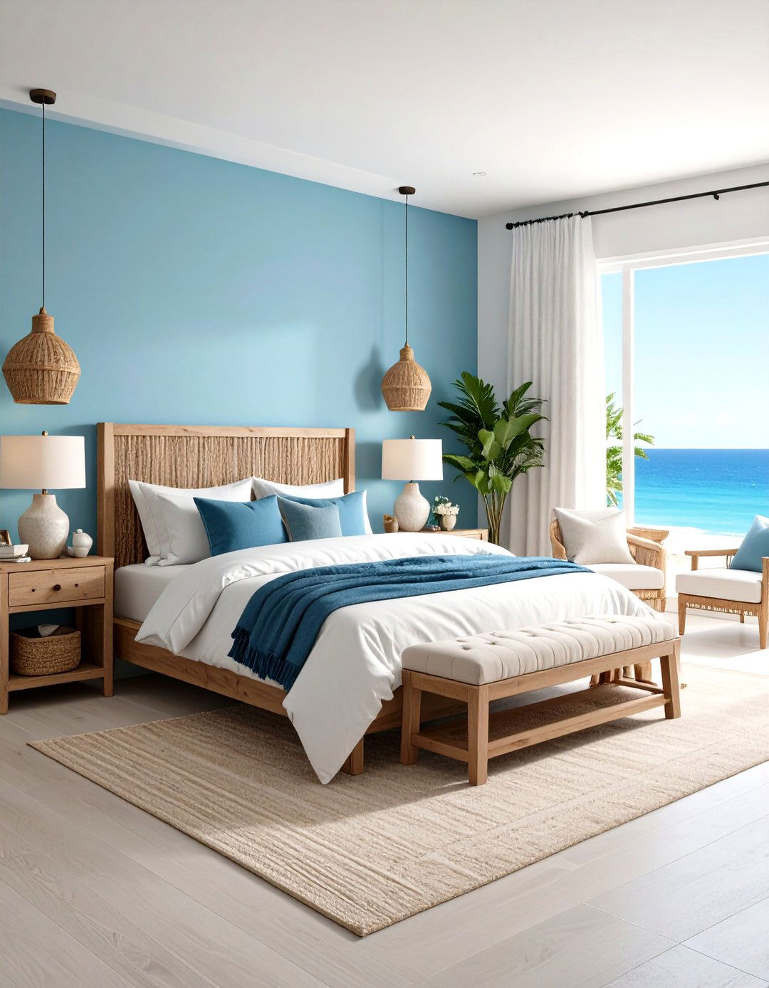 Coastal Blue and White Bedroom - 24 Two Tone Wall Paint Ideas