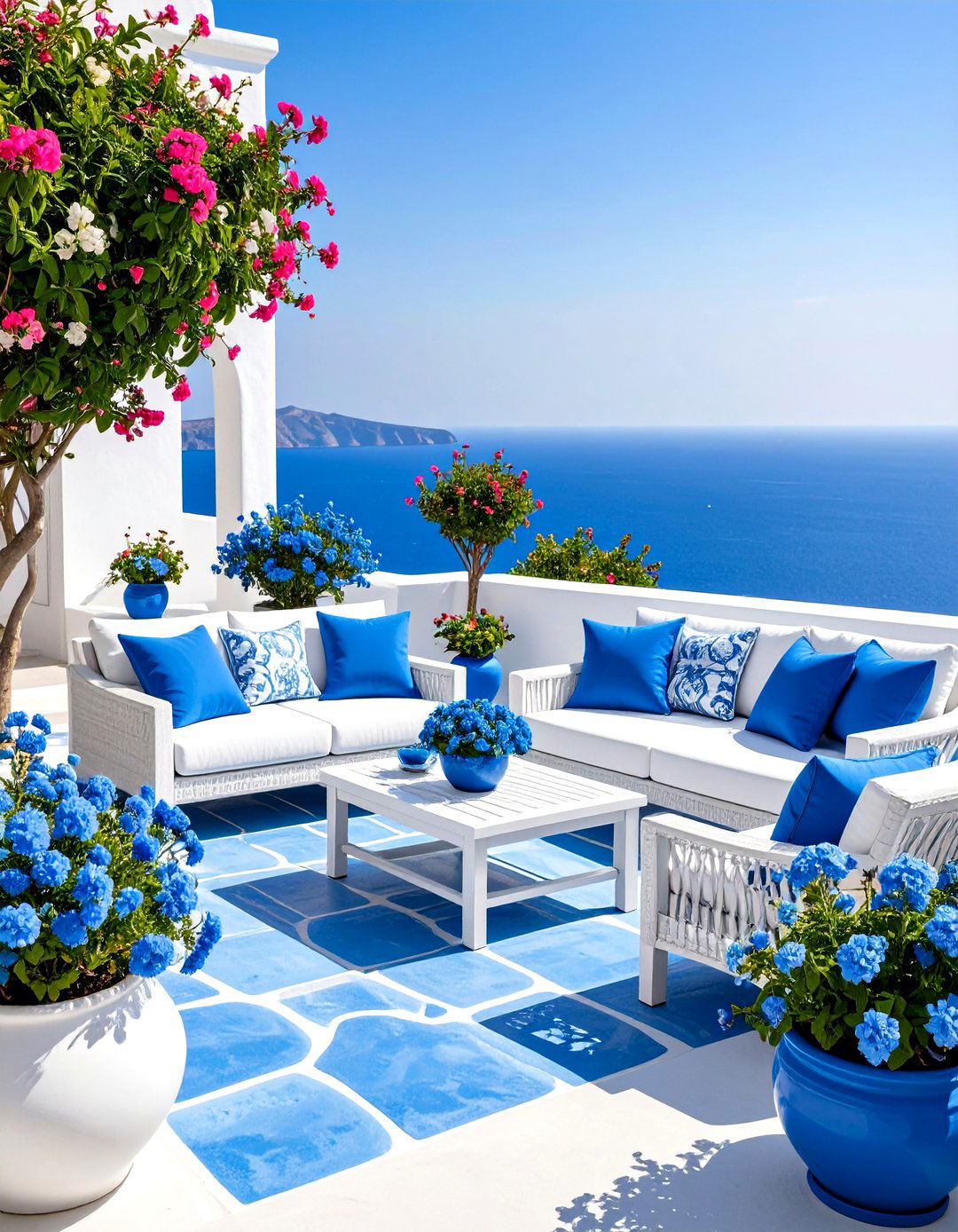 Coastal Blue and White Greek Inspired Patio - 24 Mediterranean Patio Ideas