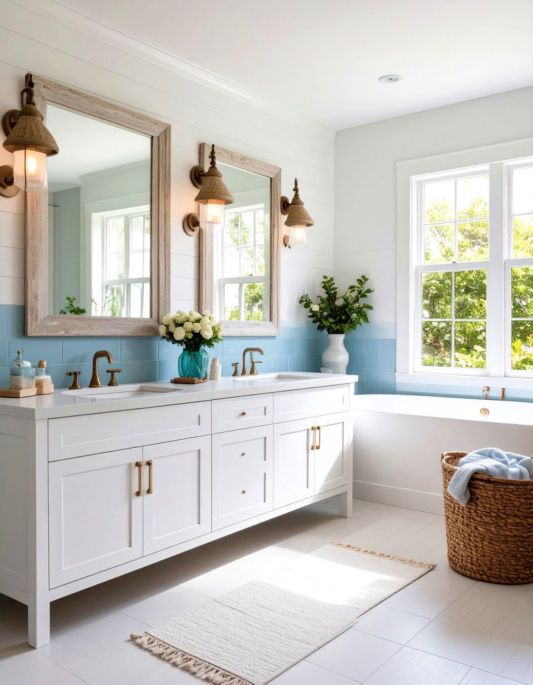Coastal Blue and White Hall Bathroom - 24 Hall Bathroom Ideas