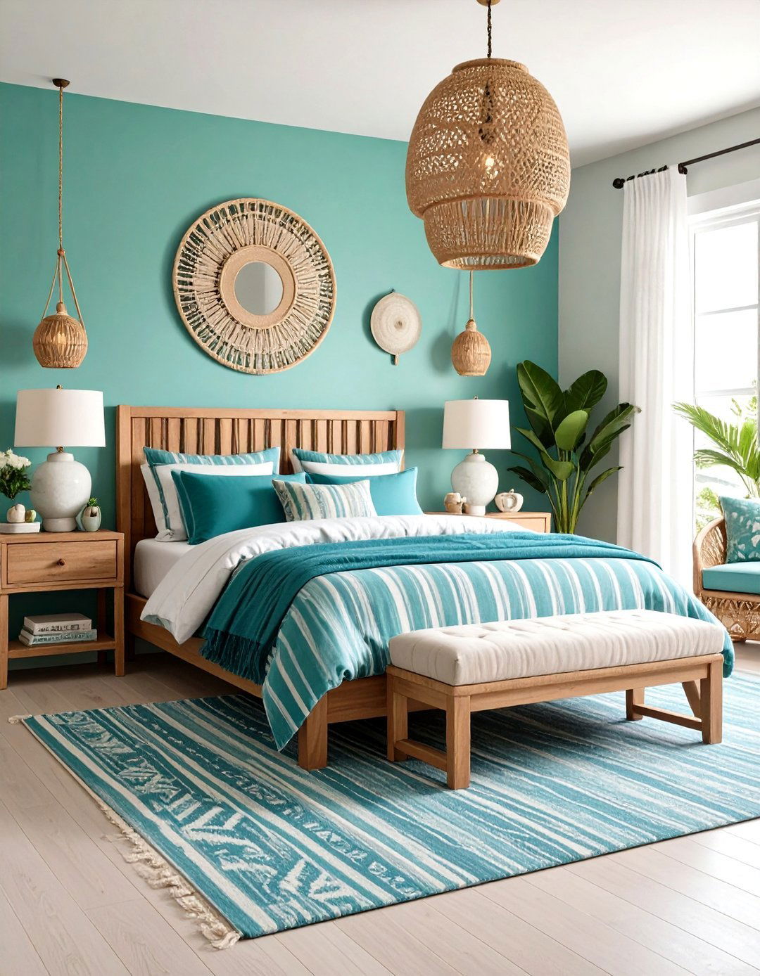 Coastal Boho with Mixed Blue Green Patterns - 24 blue and green bedroom ideas